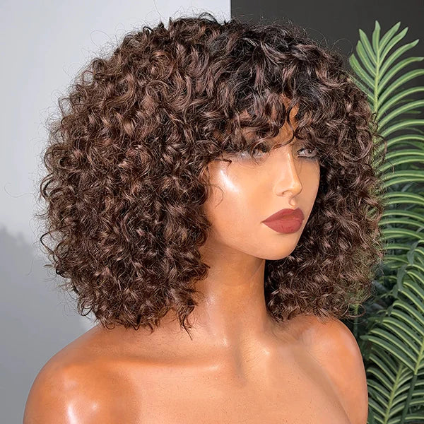 ReadytoGo-T1B/4 Popular Water Wave Bang Bob Wig Peruvian Human Hair