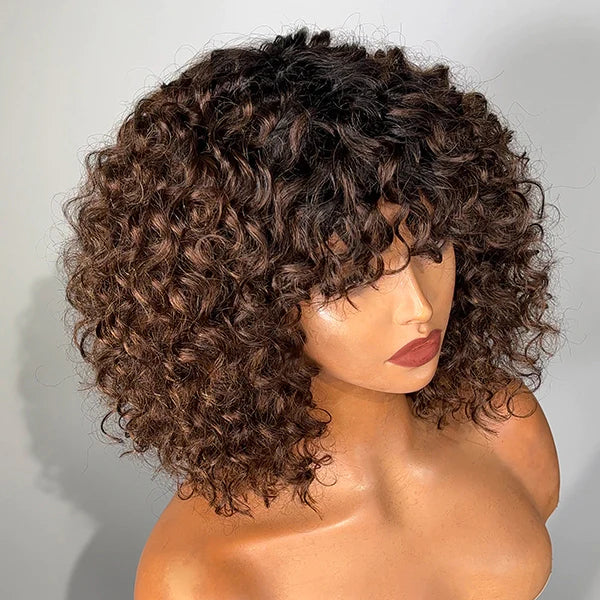 ReadytoGo-T1B/4 Popular Water Wave Bang Bob Wig Peruvian Human Hair