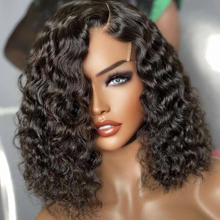 Spanish Curly Bob Wig 13*4/4*4 Short Human Hair Bob Wigs 10"-16" Black Bob Wig