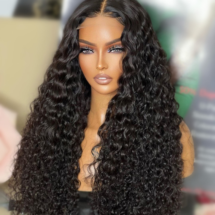 Water Wave Curly 4x4 Closure Lace Wig Human Hair Wigs Glueless Wig Pre Plucked Hairline