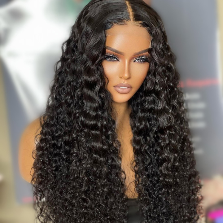 Water Wave Curly 4x4 Closure Lace Wig Human Hair Wigs Glueless Wig Pre Plucked Hairline