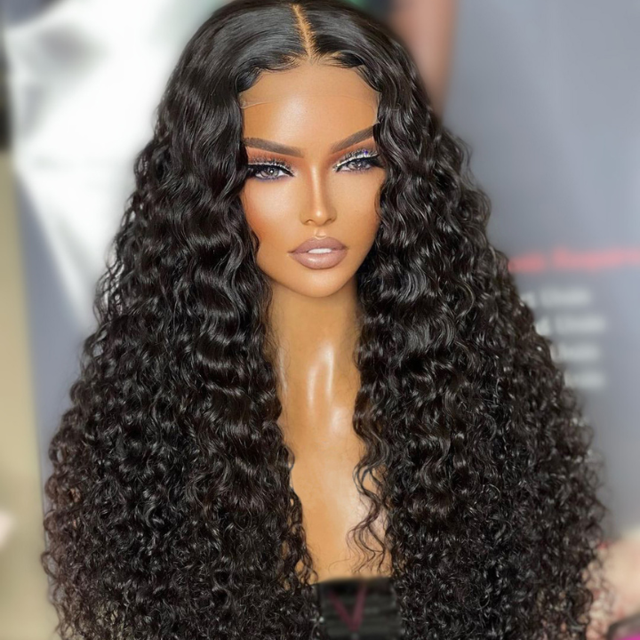 Water Wave Curly 4x4 Closure Lace Wig Human Hair Wigs Glueless Wig Pre Plucked Hairline