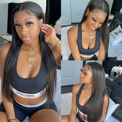 Long Straight Hair 13x4 Lace Front Wig Pre Plucked Hairline 100% Virgin Human Hair