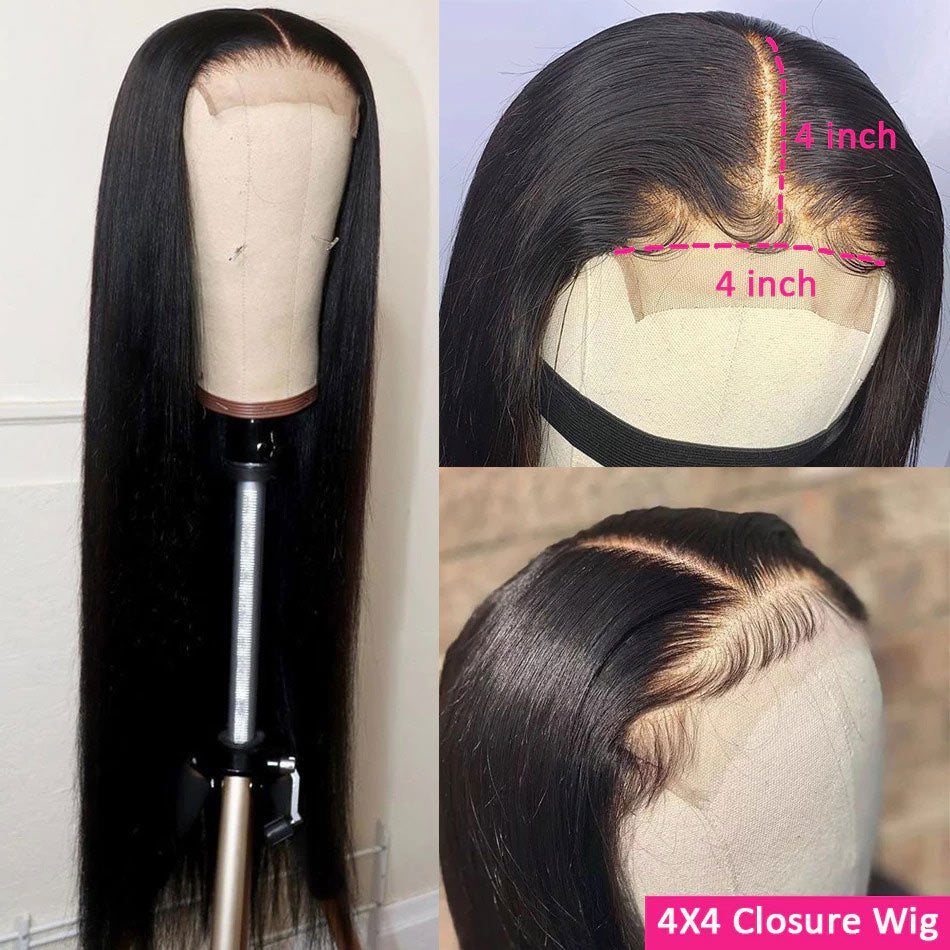 Long Straight Hair 4x4 Transparent Lace Closure Wigs 100% Virgin Human Hair Wigs