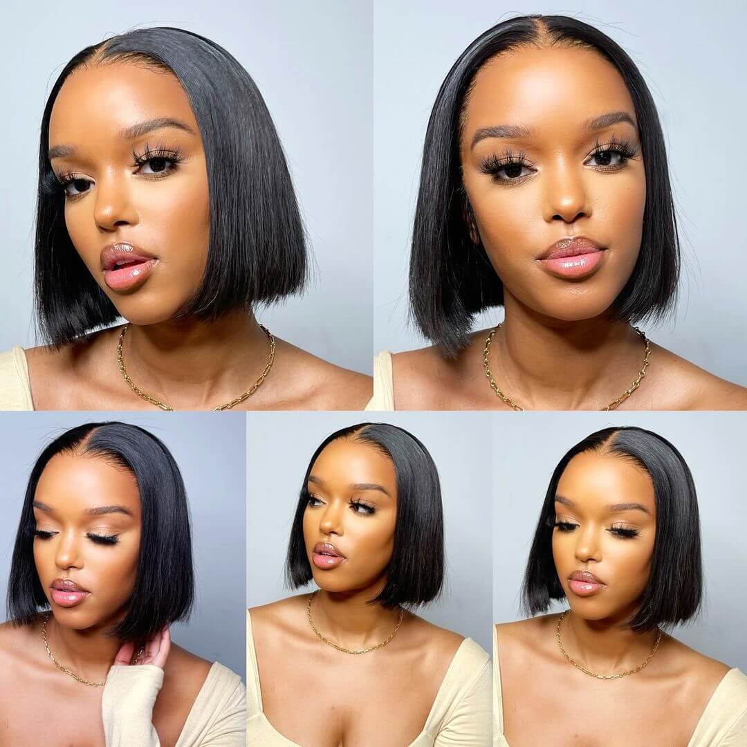 Short Straight Lace Frontal 13x4 Bob Wigs Pre Plucked Glueless Real Human Hair Wig