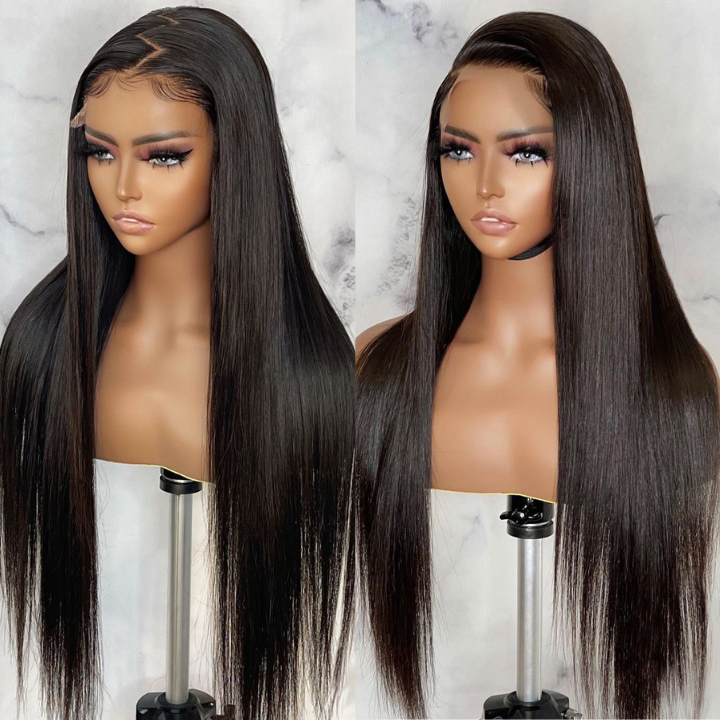 Long Straight Hair 13x4 Lace Front Wig Pre Plucked Hairline 100% Virgin Human Hair