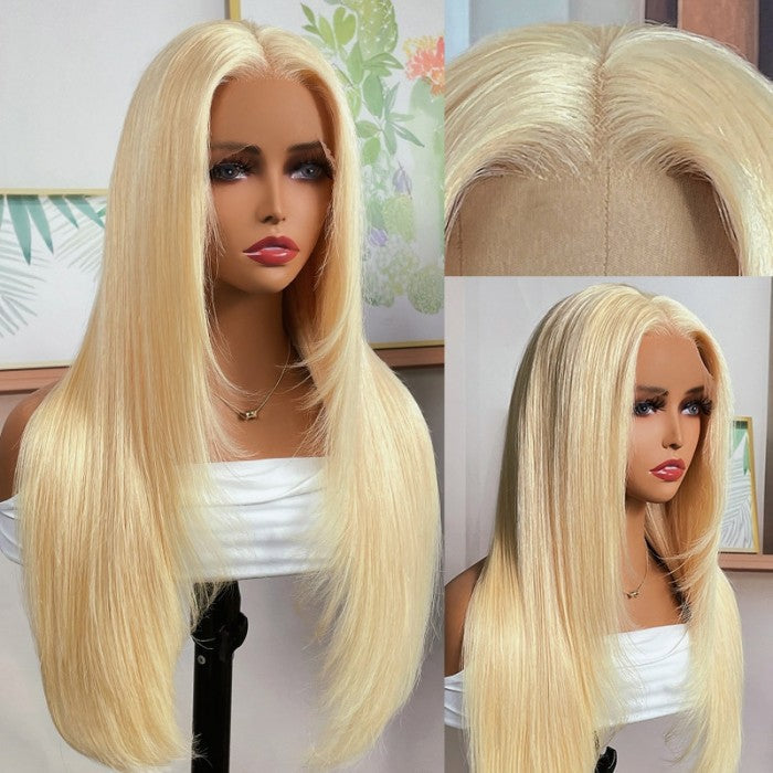 Layered Haircut 613 Blonde 13x4 Lace Front Wig Silky Straight Human Hair Wig