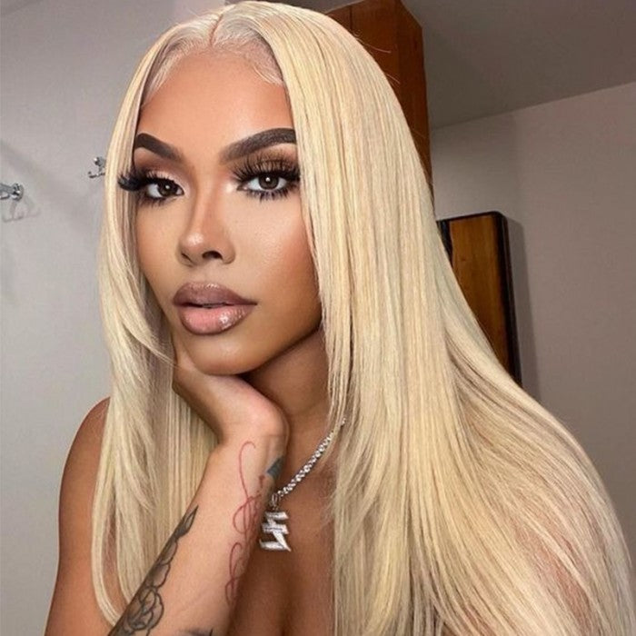 Layered Haircut 613 Blonde 13x4 Lace Front Wig Silky Straight Human Hair Wig