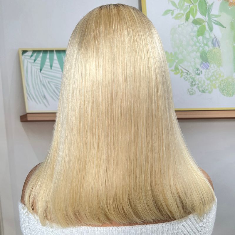 Blonde 13x4 Lace Front Straight Bob Wig With Dark Roots Human Hair Wig