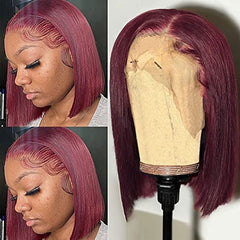 99J Burgundy Color Lace 13x4 Front Wig Blunt Cut Bob Human Hair Wigs