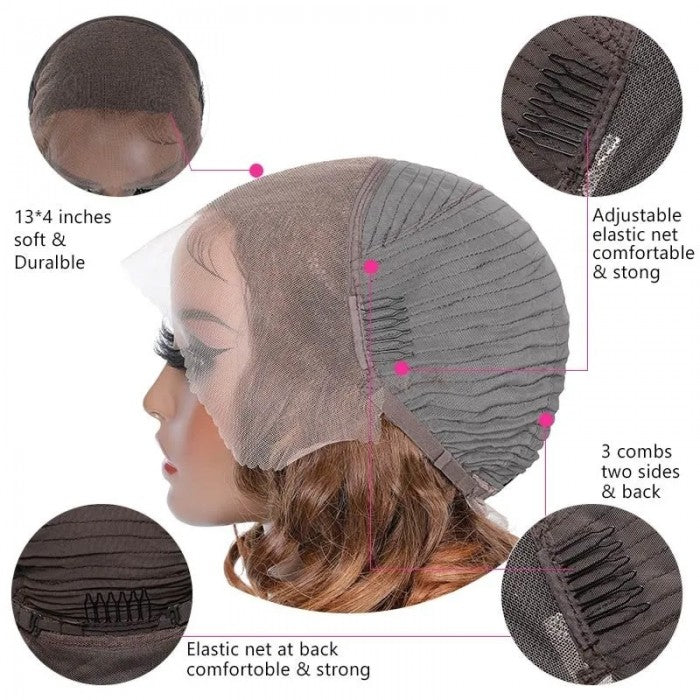 Brown Highlight Straight Bob 13x4 Lace Front Wig Piano Color Human Hair