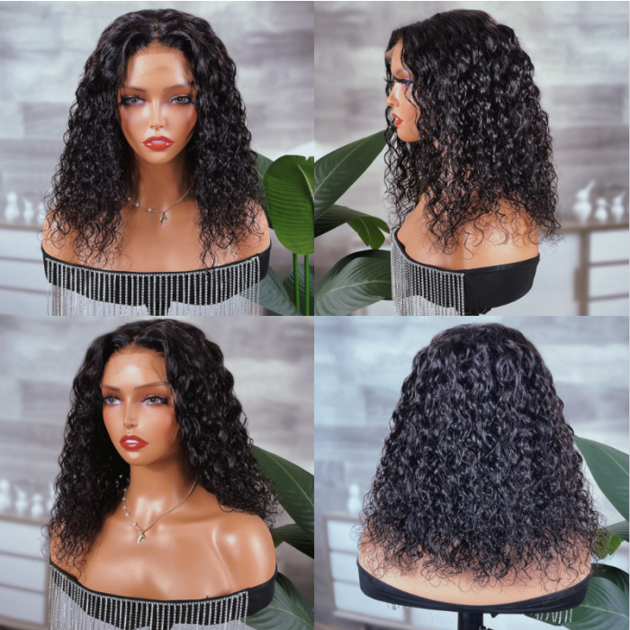 Wet And Wavy 13x4 Lace Closure Wig Short Bob Water Wave Human Hair Wig