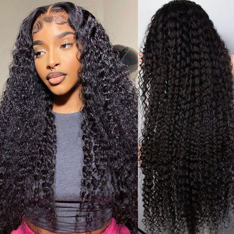 Afro Kinky Curly 4x4 Transparent Lace Closure Wig 180% Density Glueless Human Hair Wig