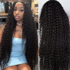 Afro Kinky Curly 4x4 Transparent Lace Closure Wig 180% Density Glueless Human Hair Wig