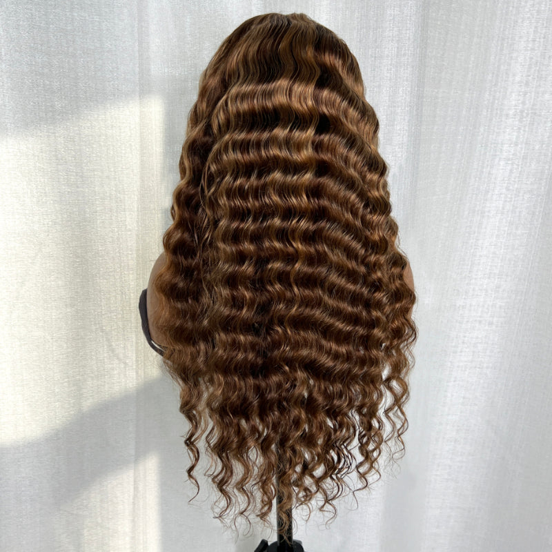 Honey Blonde Highlight Piano 13x4 Lace Front Wig With Deep Wave Human Hair Wig