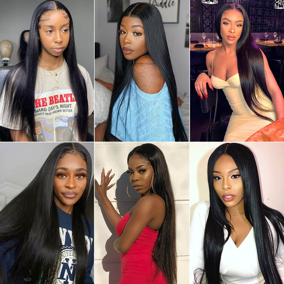 Natural Straight Hair Lace Frontal Wig 100% Virgin Human Hair Wigs  For Black Women