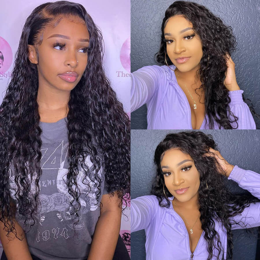 Front Water Wave Wig 13x4 Transparent Lace Front Natural Looking Wig For Black Women